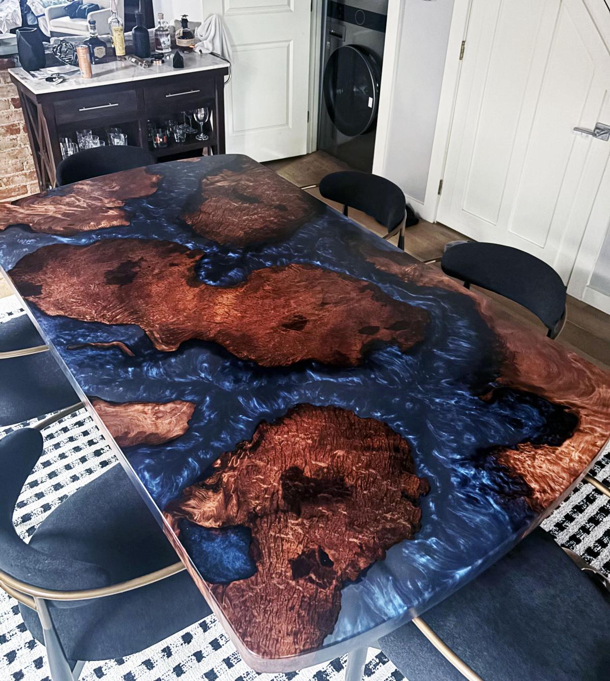 redwood epoxy resin dining room table 11