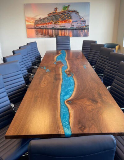 Walnut Conference Tables With Custom Blue Green Epoxy 10