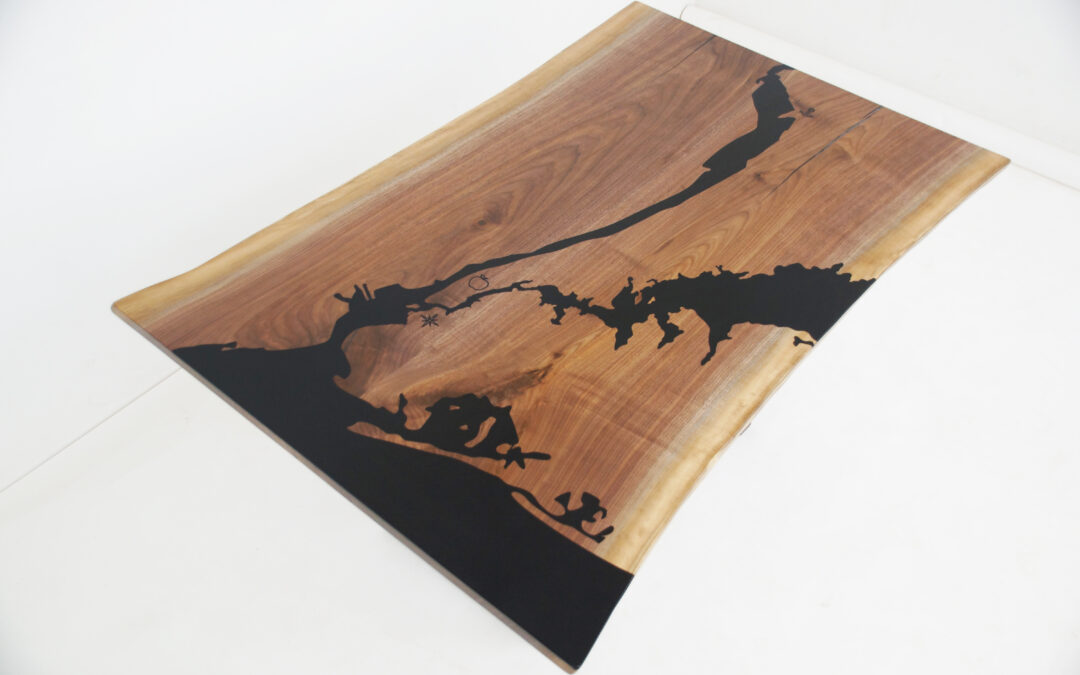 Live Edge Epoxy Dining Table With CNC-Engraved Hudson River