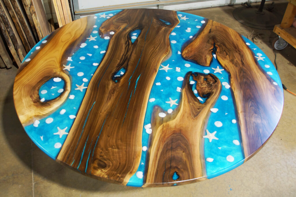 http://Round%20Walnut%20Conference%20Table%20With%20Embedded%20Seashells%208