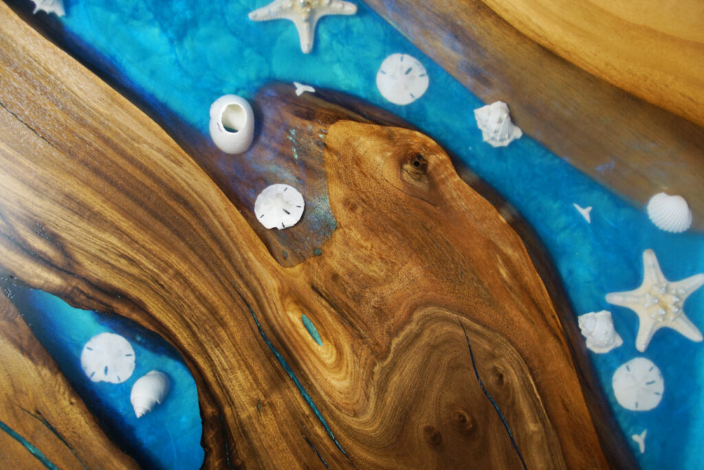 http://Round%20Walnut%20Conference%20Table%20With%20Embedded%20Seashells%205