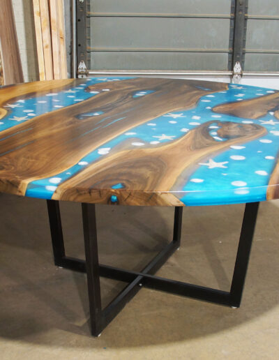 Round Walnut Conference Table With Embedded Seashells 1