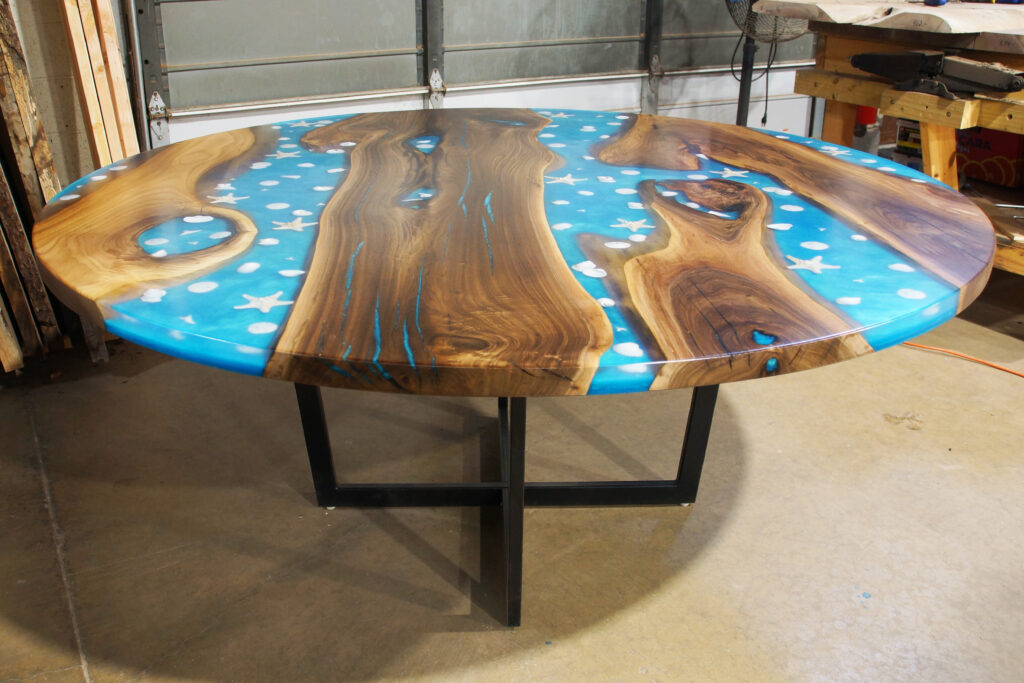 http://Round%20Walnut%20Conference%20Table%20With%20Embedded%20Seashells%202