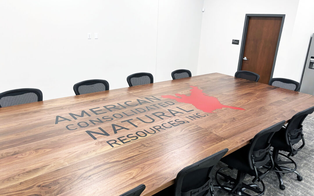 Large Walnut Conference Table With CNC Logo