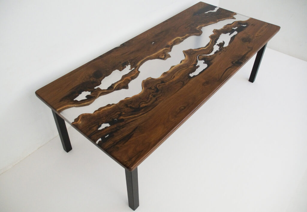 http://Distressed%20Walnut%20River%20Dining%20Table%20With%20Clear%20Epoxy%201