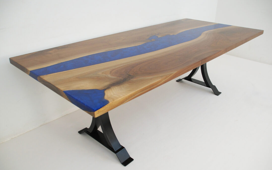 River Dining Table With Walnut & Blue Epoxy
