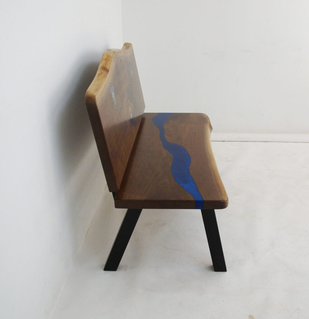http://Walnut%20Live%20Edge%20Memorial%20Bench%20With%20Blue%20River%204
