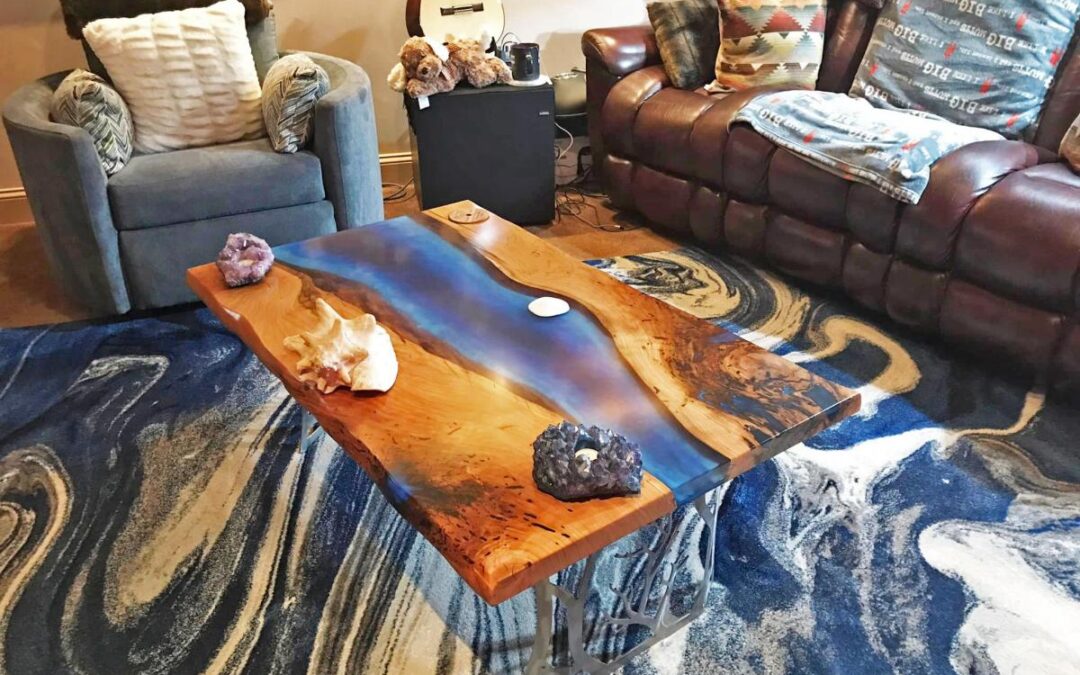 Dual Epoxy & Live Edge Cherry Wood Coffee Table