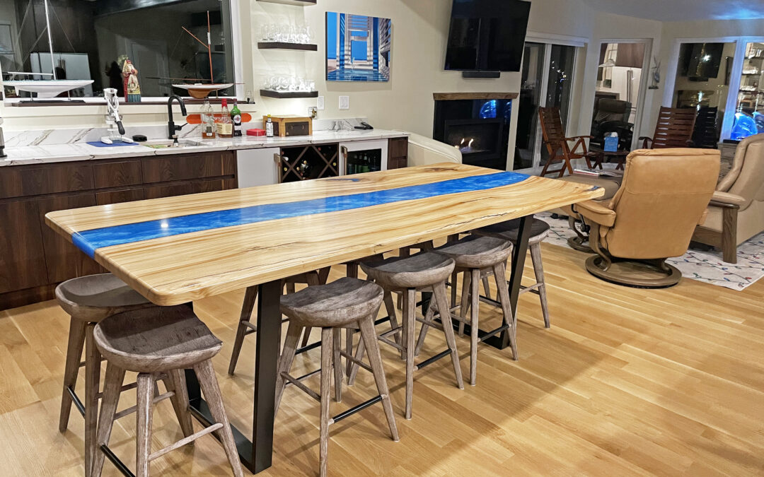 Blue Epoxy & Elm River Kitchen Dining Table