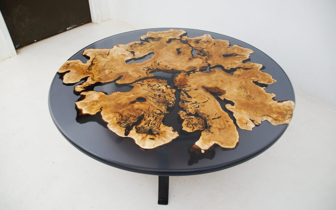 Translucent Black Epoxy & Maple Burl Coffee Table