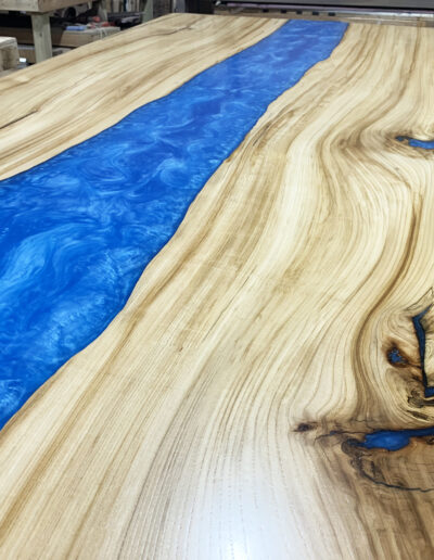 Blue Epoxy & Elm Dining Table 6