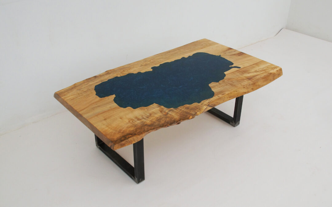 Epoxy Spalted Maple Coffee Table with CNC of Lake Tahoe