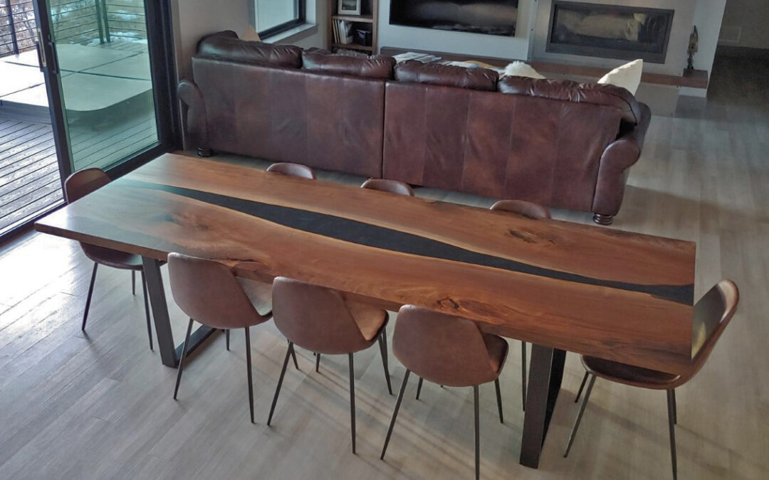 Translucent Black Epoxy & Walnut Dining Table