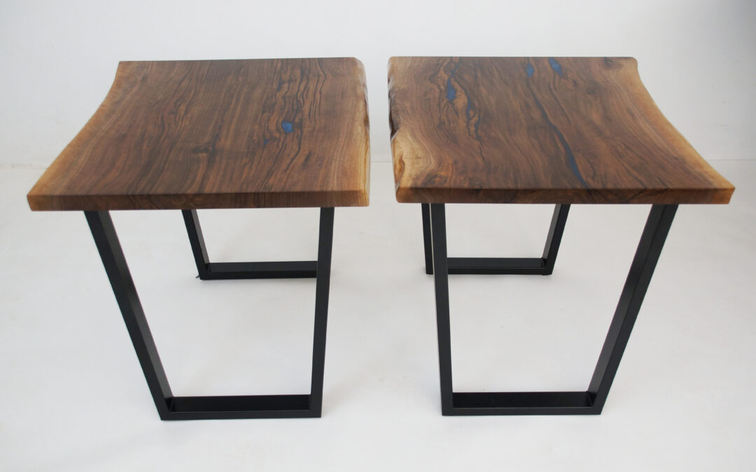 Blue Epoxy & Live Edge Walnut Side Tables