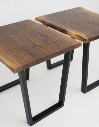 Blue Epoxy & Live Edge Walnut Side Tables 5