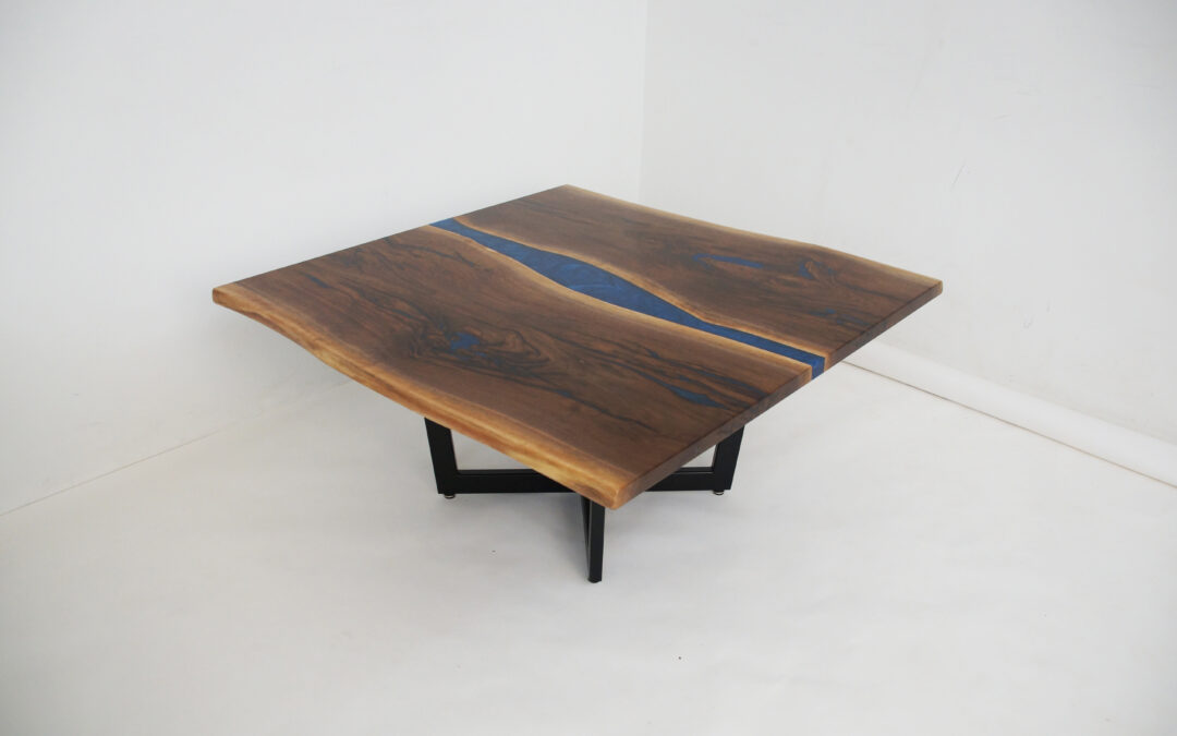 Blue Epoxy & Live Edge Square Coffee Table