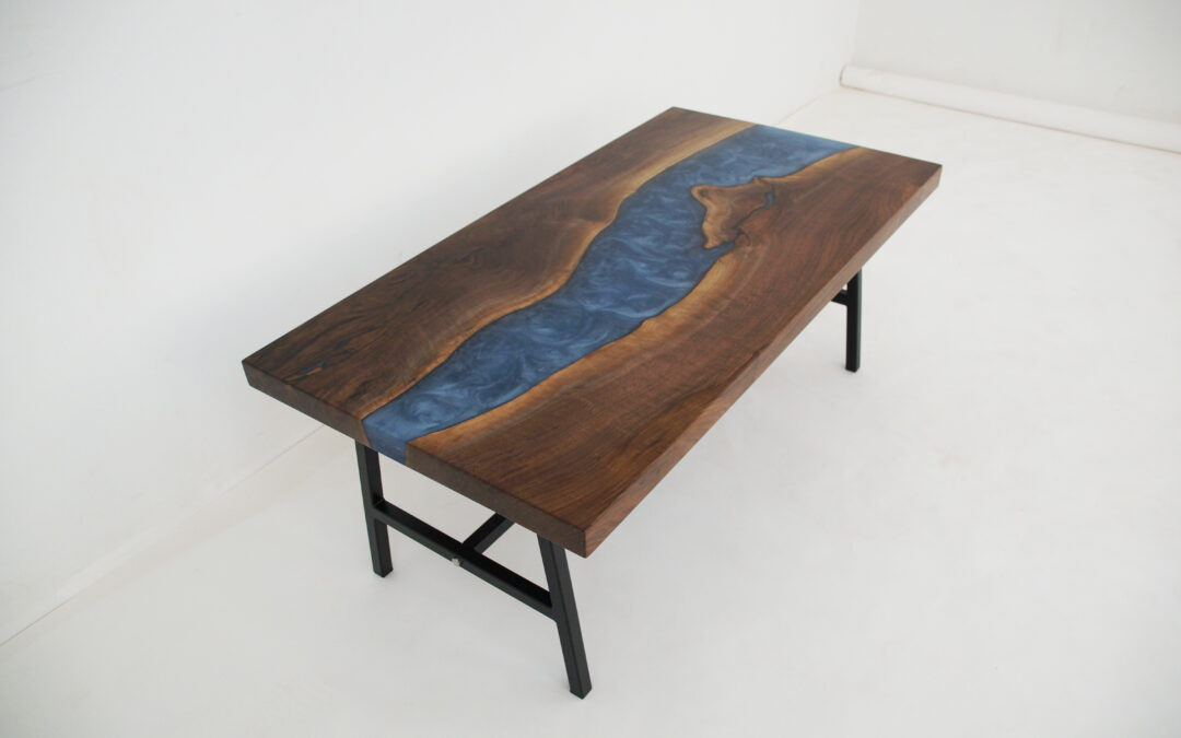 Walnut Coffee Table With Blue Epoxy