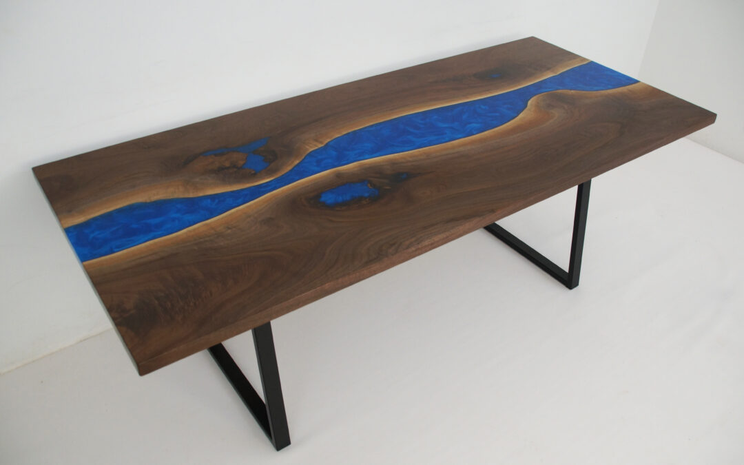River Dining Table With Matching Live Edge Walnut Sofa Table