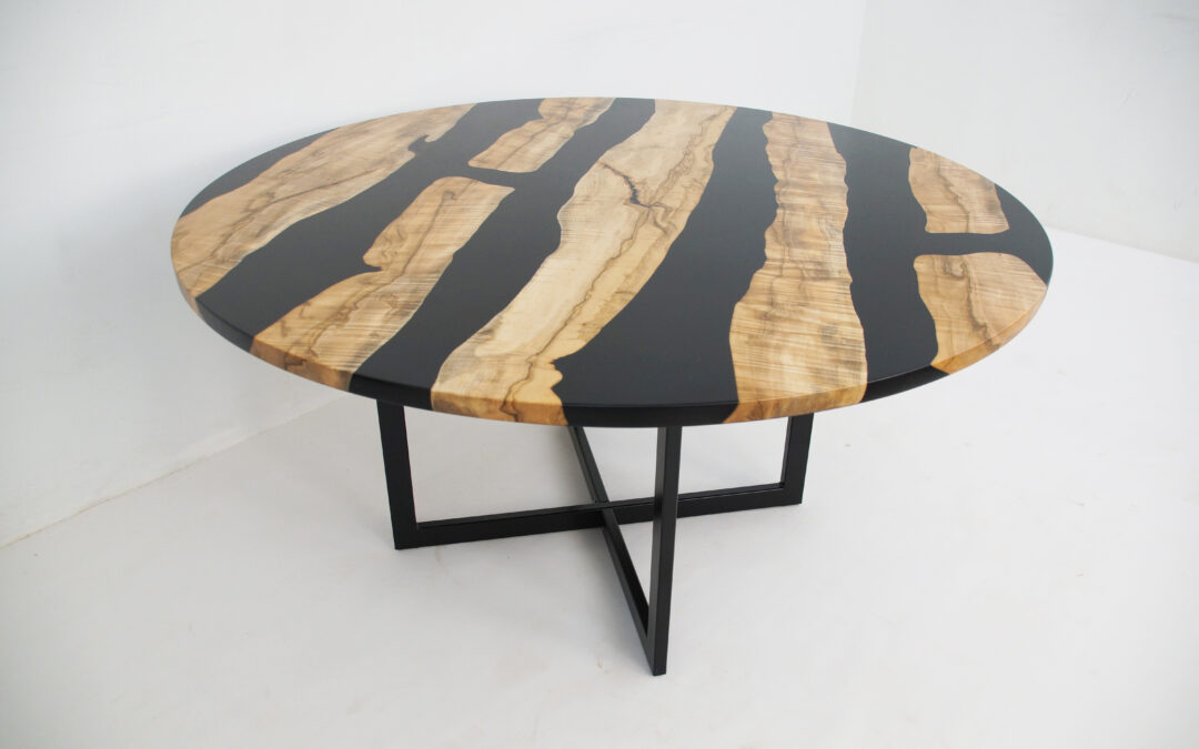 Round Elm Kitchen Table With Black Epoxy