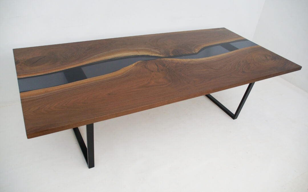 Large River Dining Table With Walnut & Translucent Epoxy