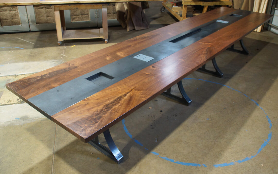 Walnut Conference Table With Steel Inlay