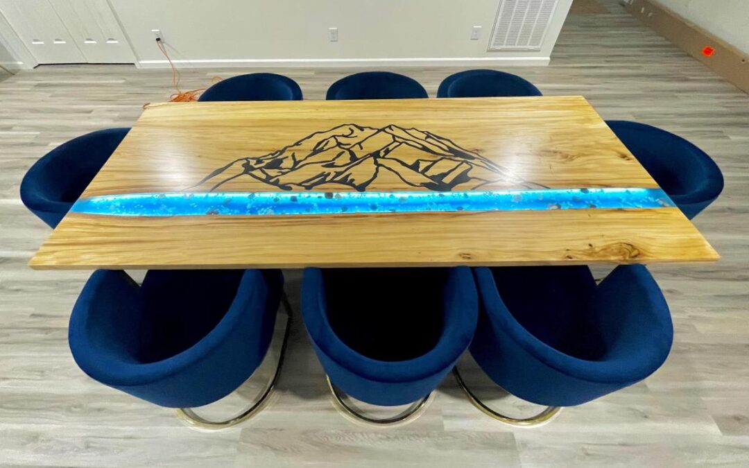 CNC of Mount Denali On Elm Dining River Table