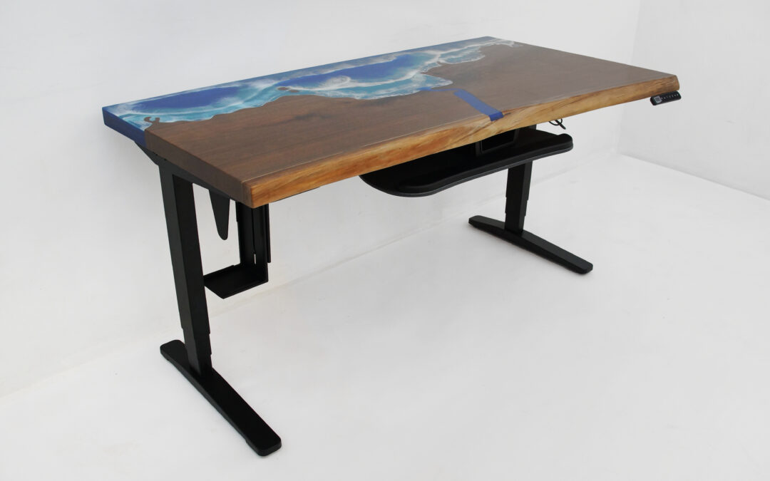 CNC Engraved Ocean Desk With Adjustable Height Functionality