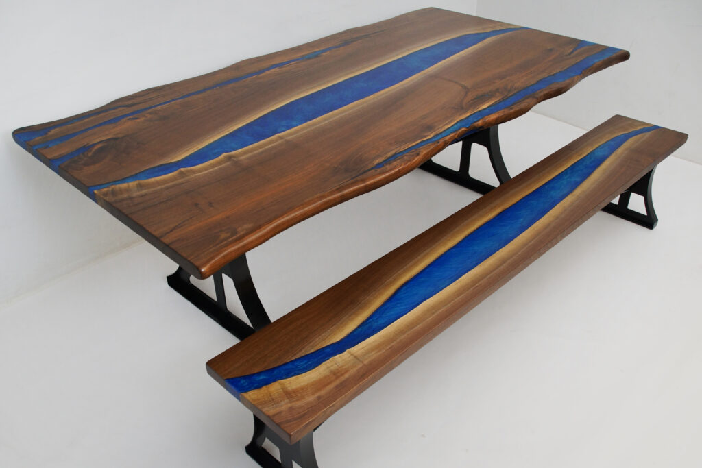 http://Live%20Edge%20Table%20&%20Bench%20Set%20With%20Blue%20Epoxy%20River%201833