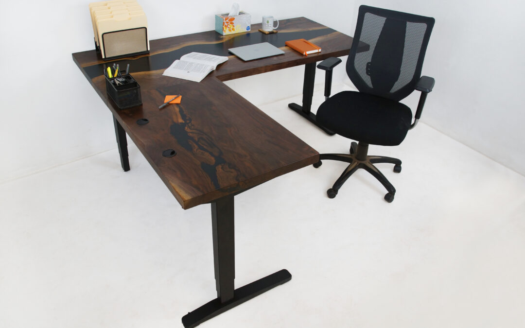 L-Shaped River Desk With Adjustable Height Functionality