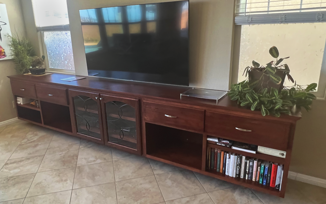 14′ Entertainment Center With Lead Paned Antique Glass