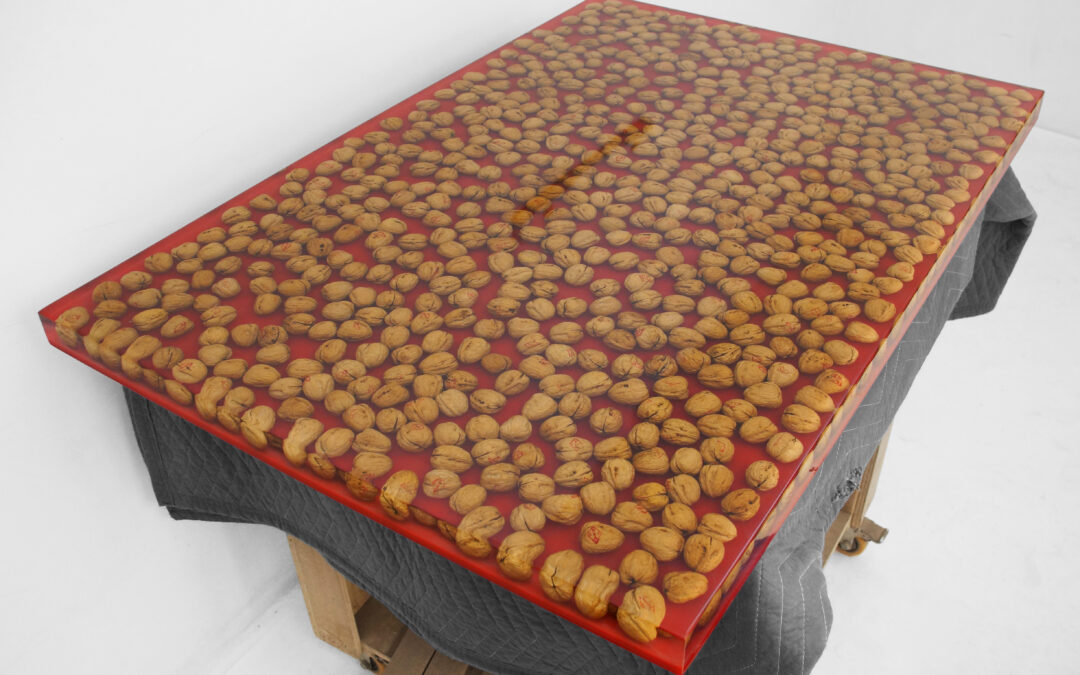 Epoxy Countertop With Embedded Walnuts