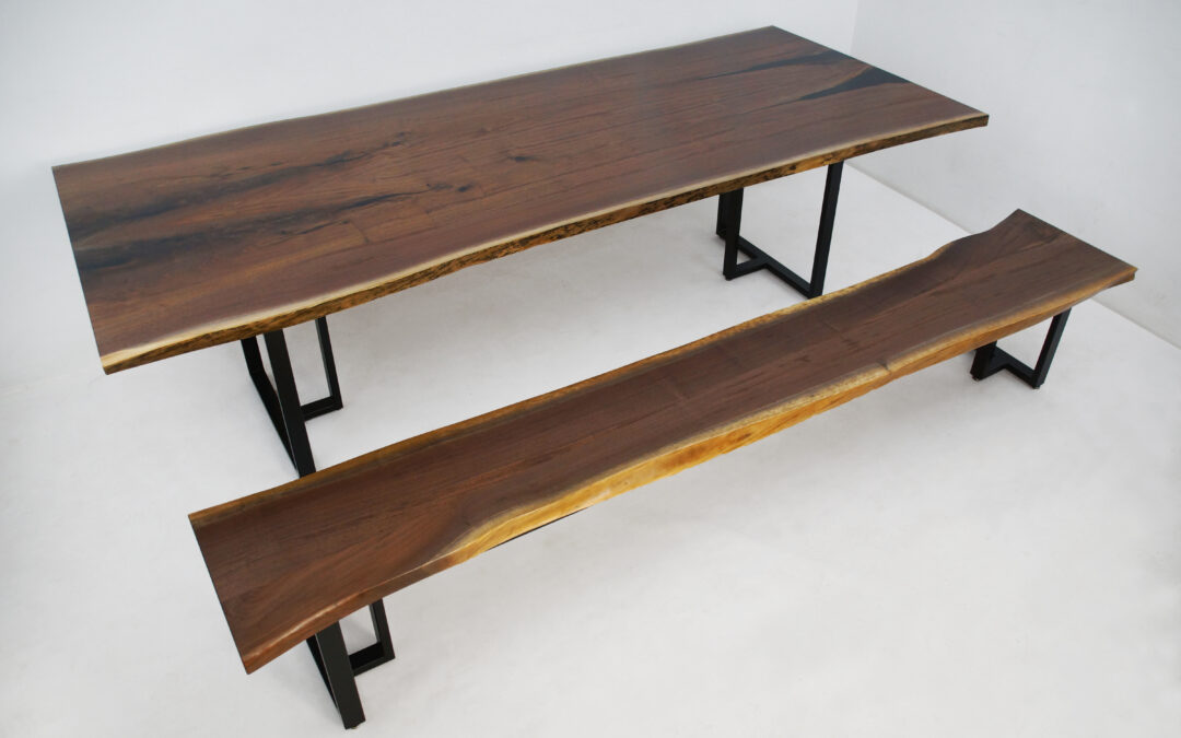 Large Matching Walnut Table & Bench