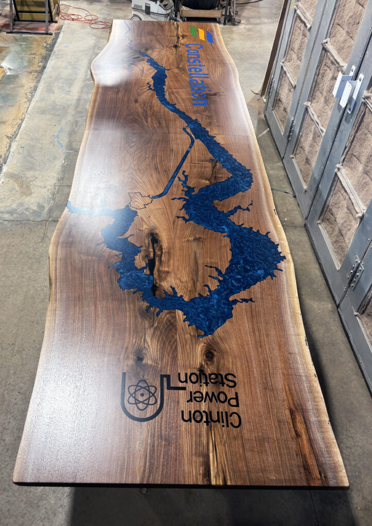 http://Live%20Edge%20Walnut%20Conference%20Table%20With%20Topography%20And%20Custom%20Logos%207