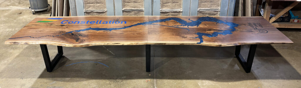 http://Live%20Edge%20Walnut%20Conference%20Table%20With%20Topography%20And%20Custom%20Logos%208