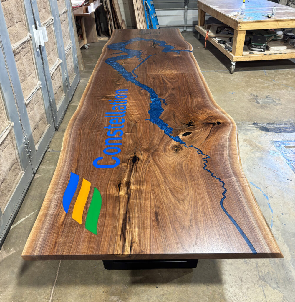 http://Live%20Edge%20Walnut%20Conference%20Table%20With%20Topography%20And%20Custom%20Logos%202