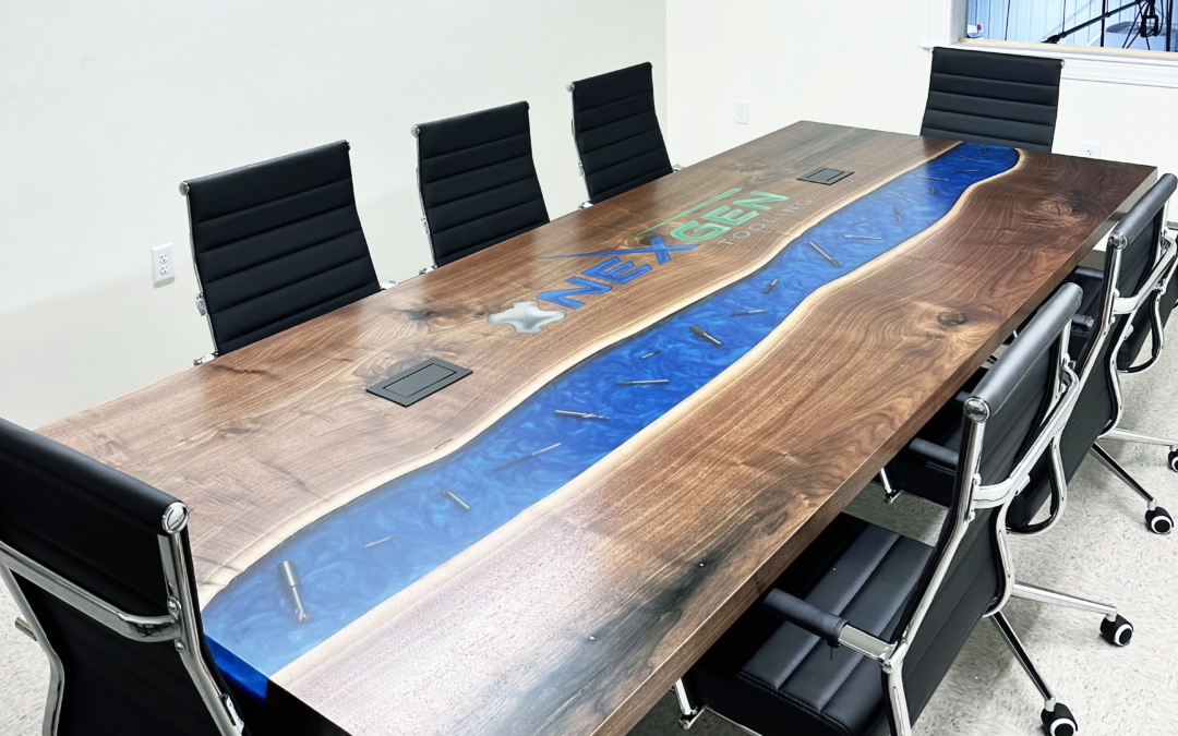 Walnut Conference Table With Embedded Drillbits