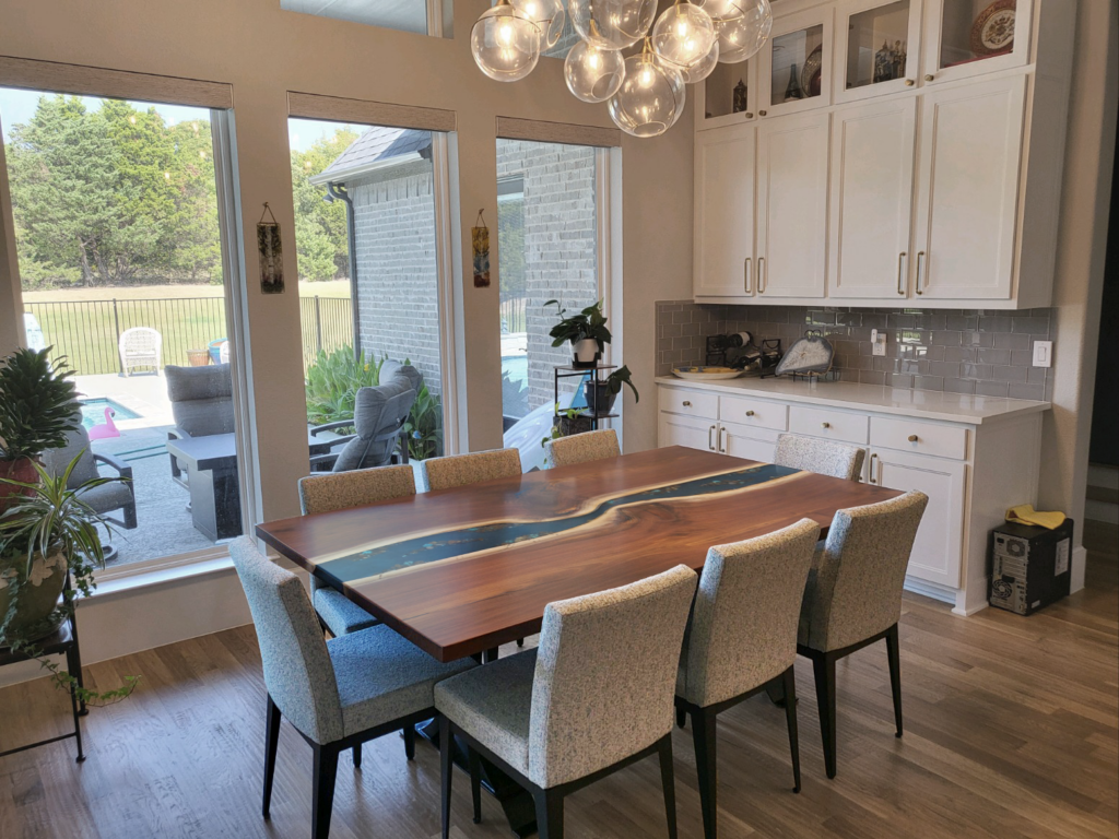 http://Extendable%20Walnut%20Dining%20Table%20with%20River%20Rocks%20&%20Gold%201786%2012