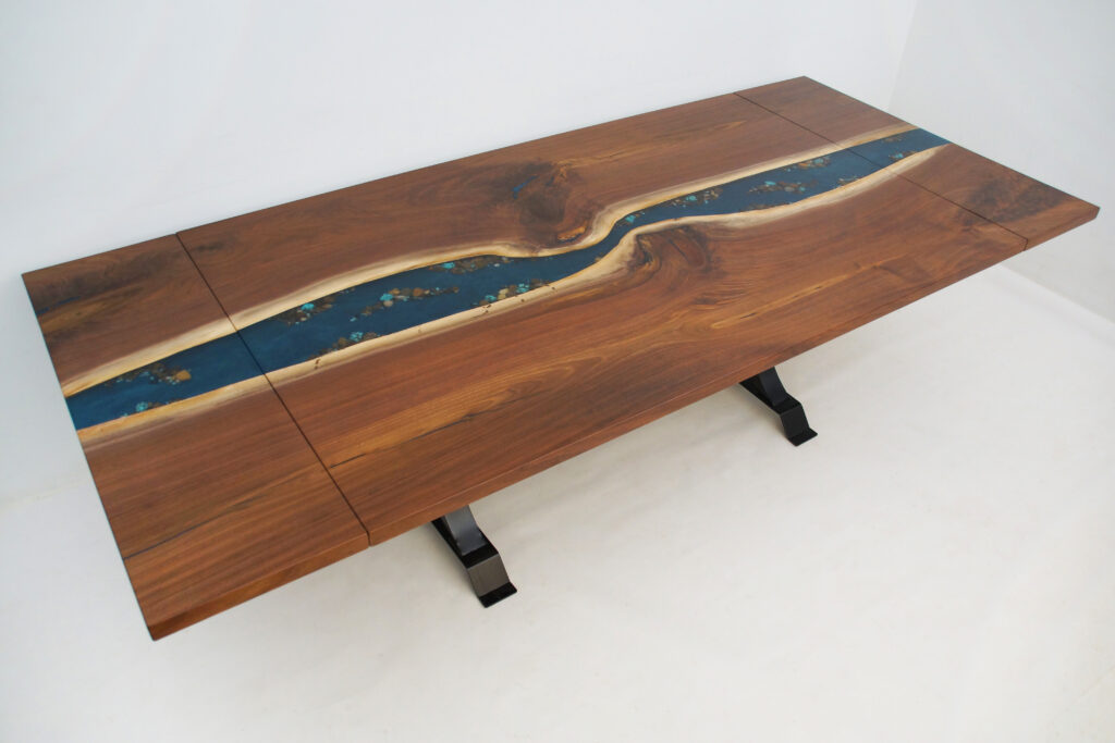 http://Extendable%20Walnut%20Dining%20Table%20with%20River%20Rocks%20&%20Gold%201786%208