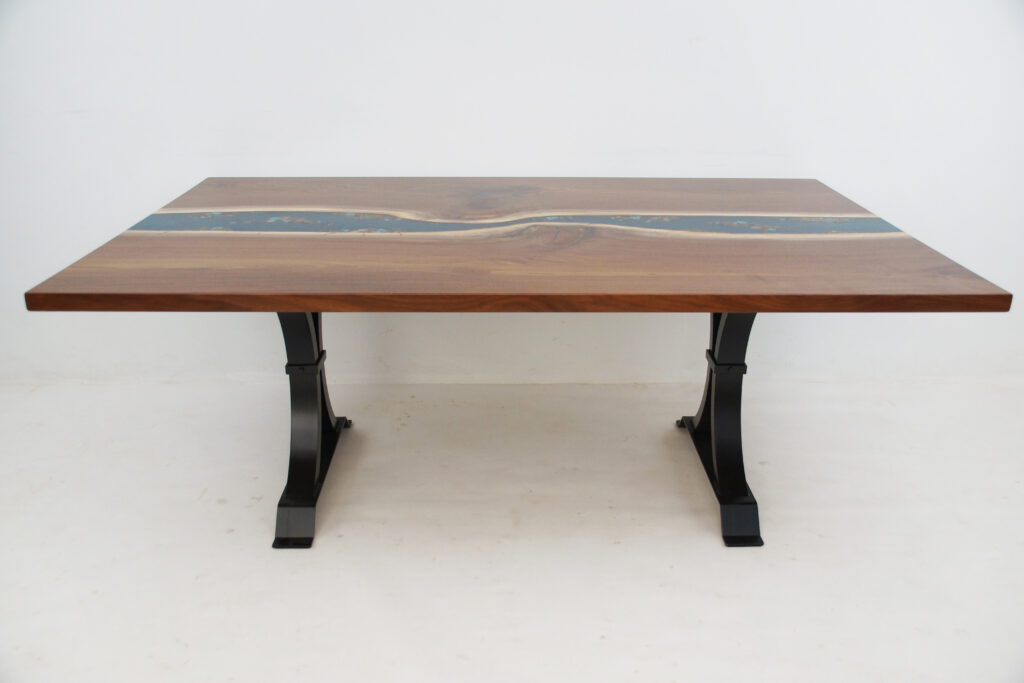 http://Extendable%20Walnut%20Dining%20Table%20with%20River%20Rocks%20&%20Gold%201786%202