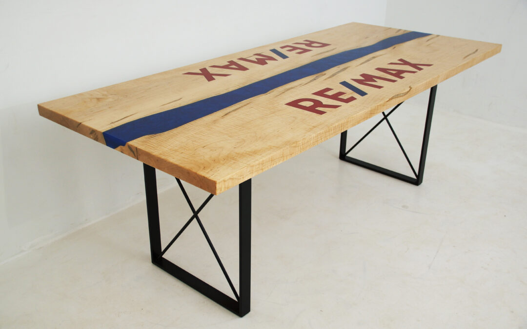 Epoxy River Conference Table With CNC-Carved Logo