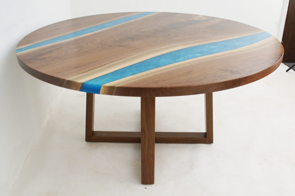 http://Round%20Walnut%20Kitchen%20Table%20With%20Blue%20Rivers%203