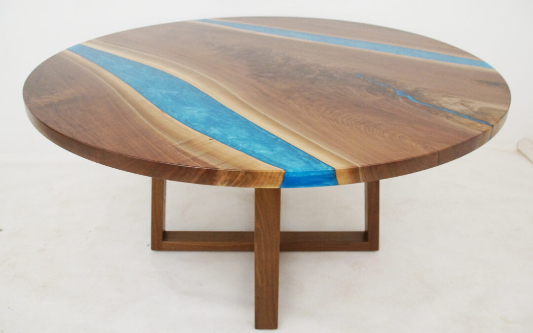 Round Walnut Kitchen Table With Blue Rivers
