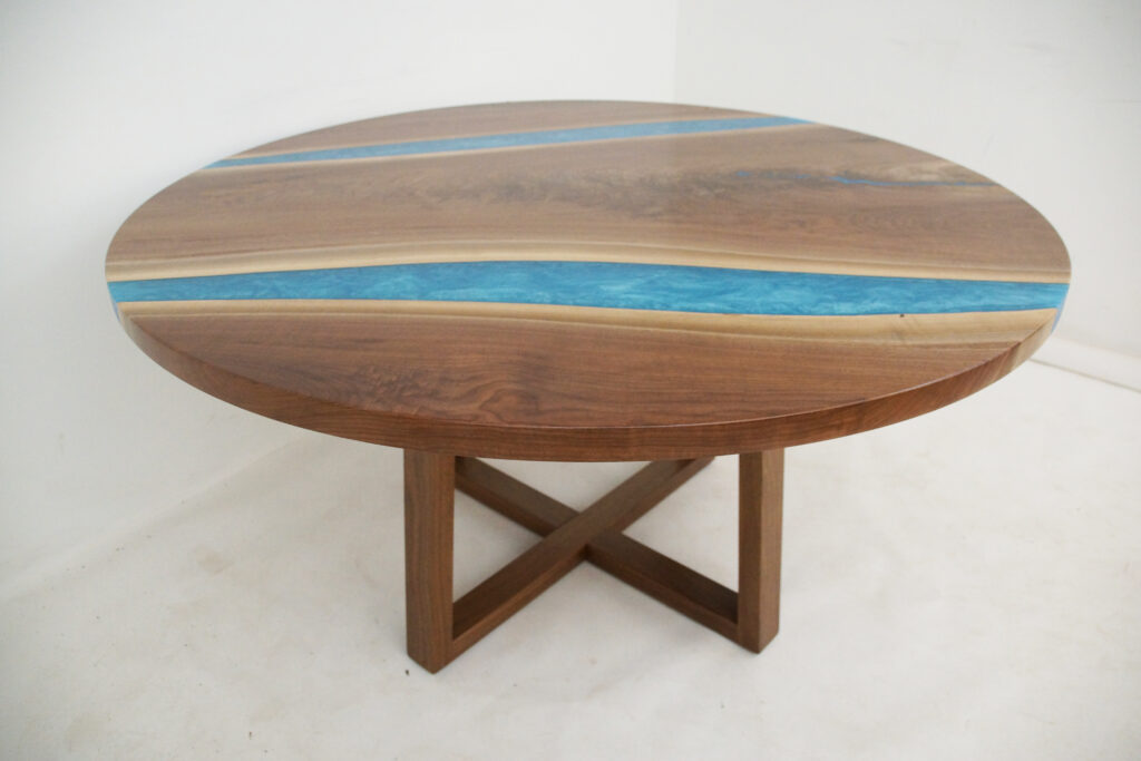 http://Round%20Walnut%20Kitchen%20Table%20With%20Blue%20Rivers%201