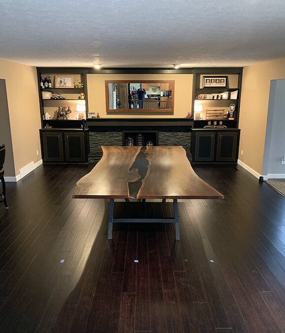 Live Edge Walnut Table With Gray Epoxy