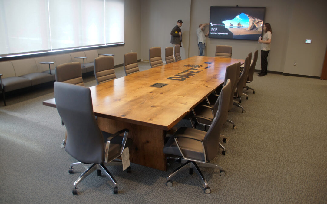 Live Edge Conference Table With CNC Logo