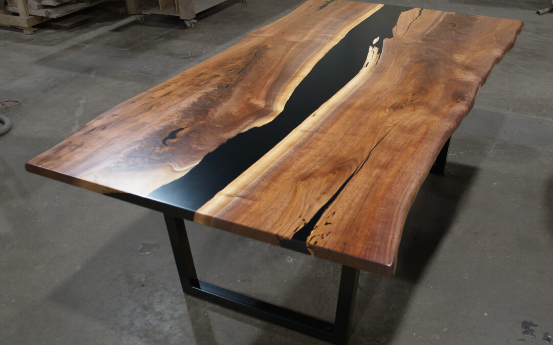 Live Edge Walnut River Table With Black Epoxy