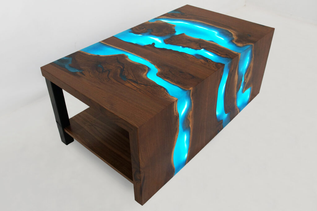 http://Walnut%20Waterfall%20Coffee%20Table%20With%20LED%20Lights%20&%20Blue%20Epoxy%201864%201