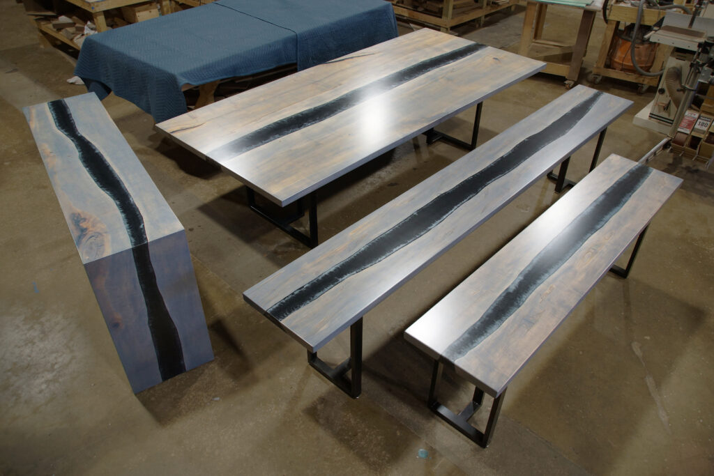 http://Gray%20Stained%20Maple%20River%20Table%20Set%201815%201