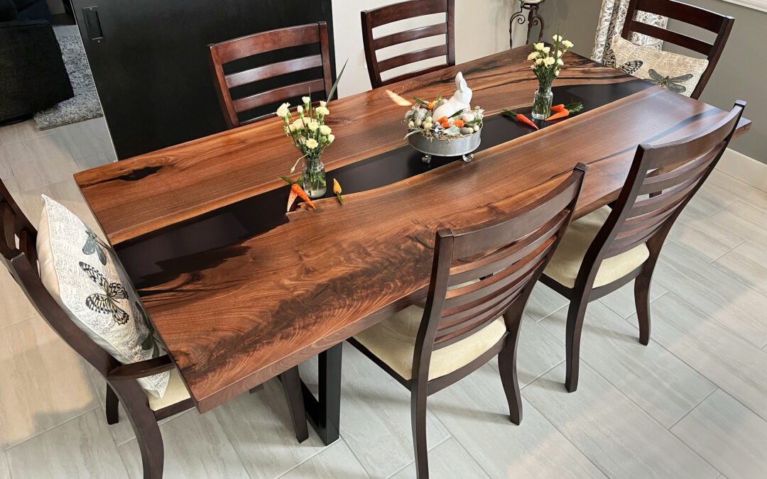 Walnut Dining Room Table With Translucent Epoxy