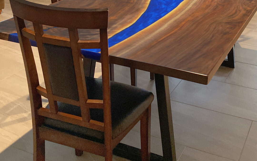 Walnut Dining Table With Blue Epoxy